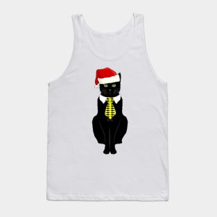 Black Business Cat Kitten with Yellow Tie Santa Tank Top